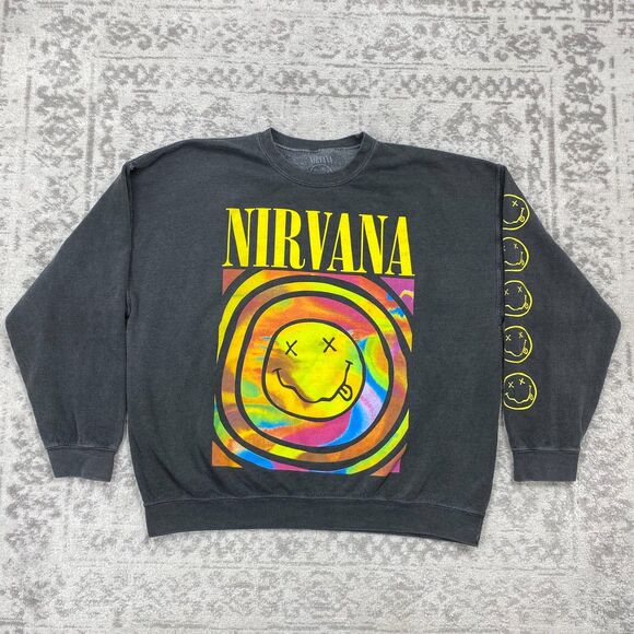 Nirvana Sweatshirt Gray Logo Print Long Sleeve Shirt Adult Size Small / Medium - Picture 1 of 7